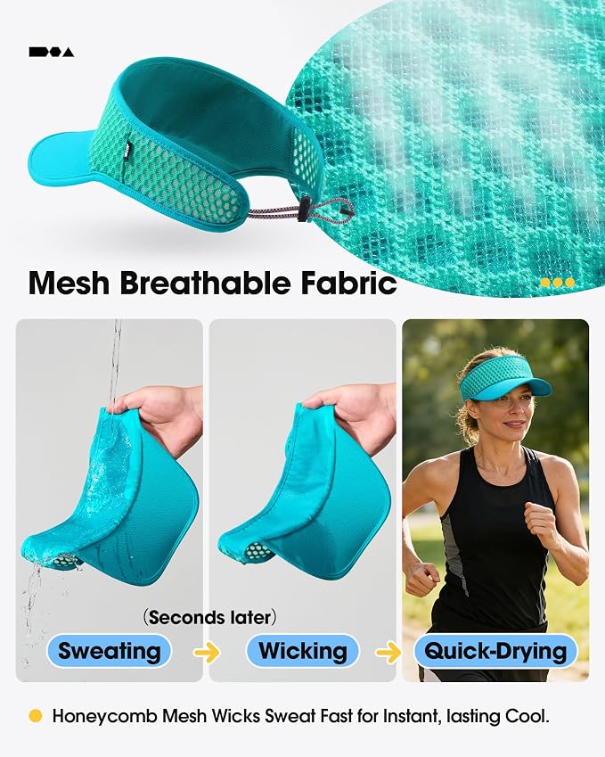 Mesh Breathable Sports Visor - Men Women Adjustable Lightweight Quick Dry Sun Hat for Tennis, Golf, Running