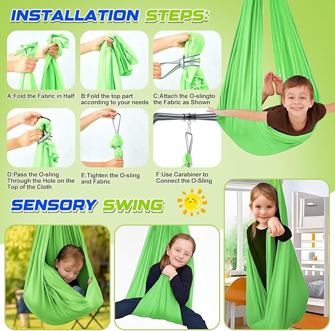 Sensory Swing Stand Frame with Pod Chair and Swings Set Kid Heavy Duty Metal Swing Stands Autism Hammock Chair Stand Tree Saucer Round for Kid Adult Indoor Outdoor Backyard Park(Grass Green)