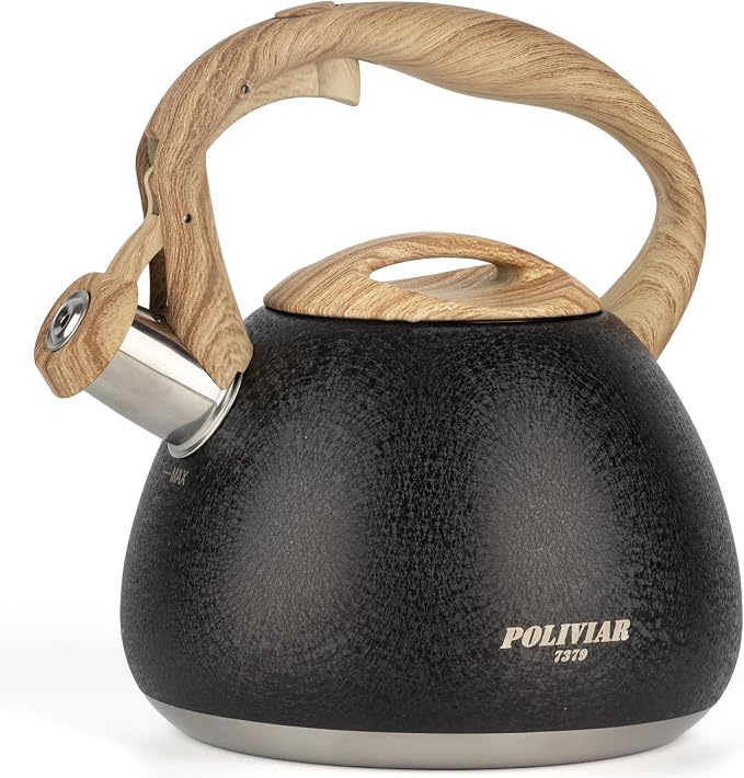 POLIVIAR Tea Kettle, 2.7 Quart Stovetop Tea Kettle, Audible Whistling Teapot with Crackle Finish, Food Grade Stainless Steel for Anti-Rust, Anti Hot Handle, Suitable for All Heat Sources (JX2023-LRB)