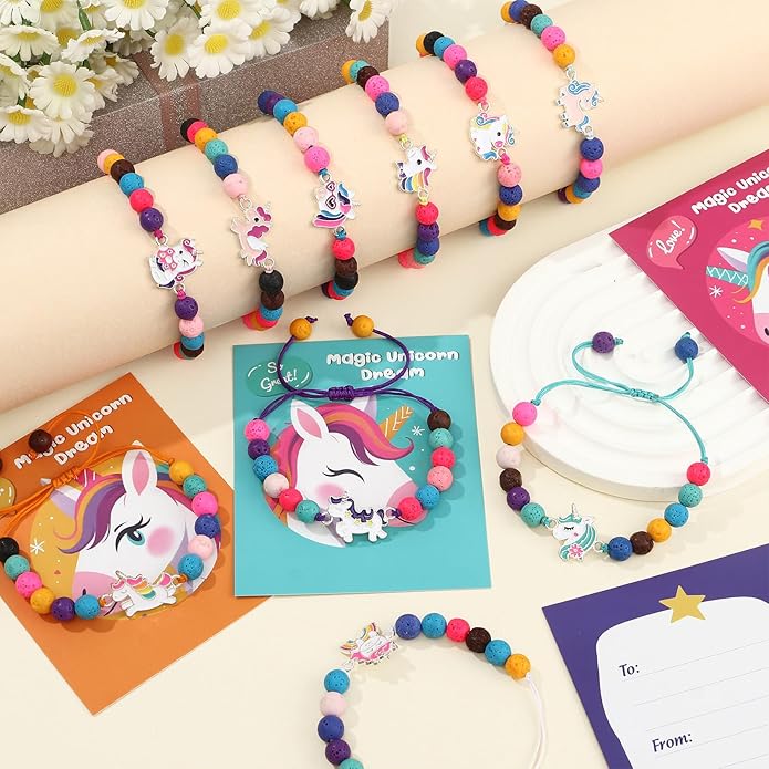 12 Pcs Cute Unicorn Bracelets for Girls, Kids Friendship Jewelry, Dress Up Toddler Pretend Play Jewelry, Girl Party Favors, Kindergarten Graduation Student Gifts for Ages 3+