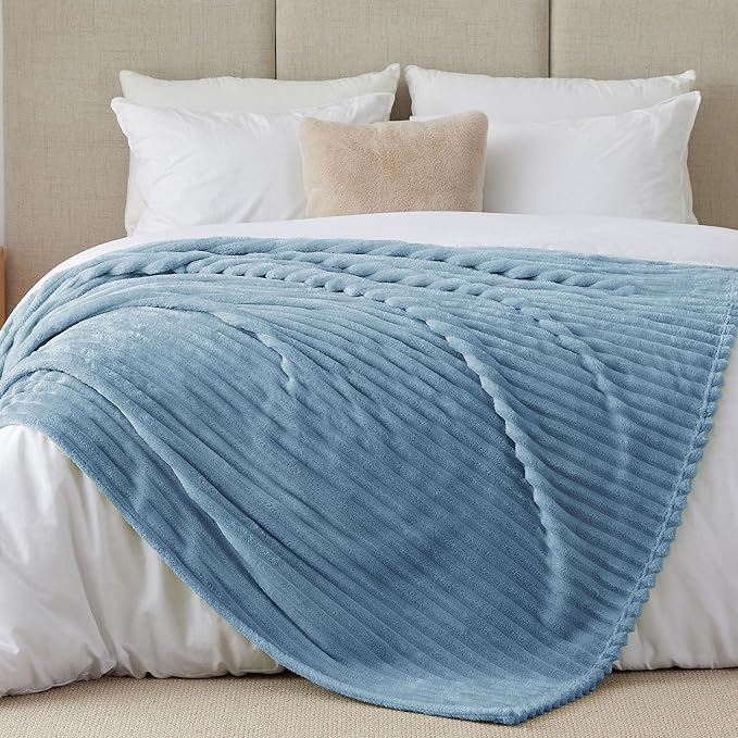 BEDELITE Ribbed Full Size Blanket for Bed, Blue, 84"x90" | Ultra-Soft Plush Fleece, Warm Yet Lightweight, Ribbed Texture, Home Decor, Machine Washable, Giftable, All-Season Use