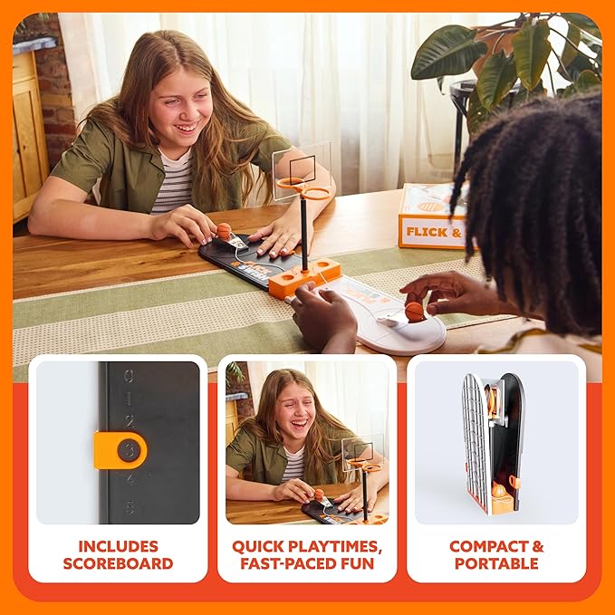 Flick & Swish Basketball Hook & Ring Game by Relatable, Fun 2 Player Games for Ages 8+, This Mini Basketball Game Includes 1 Court Board and Instructions