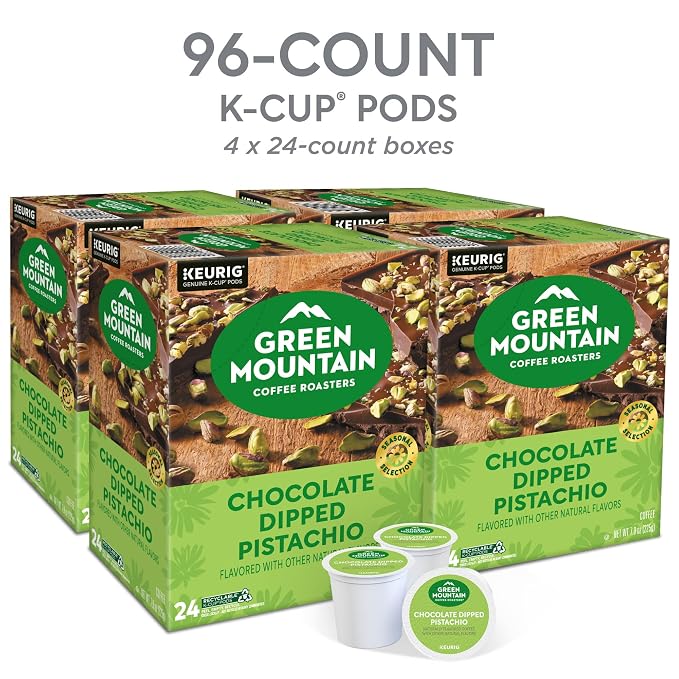 Green Mountain Coffee Roasters Chocolate Dipped Pistachio Flavored Coffee, Single Serve Keurig K-Cup Pod, 96-count pods, (4 pack of 24)