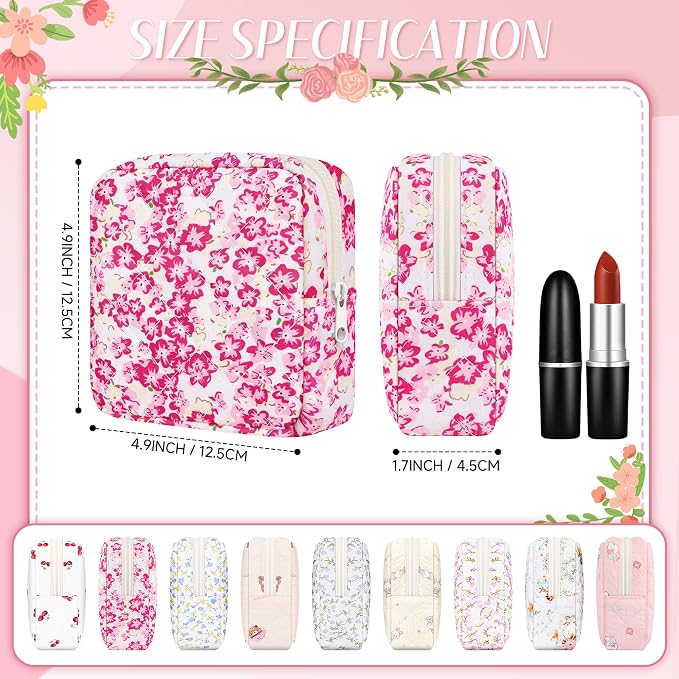 Likesing Quilted Period Bag, Period Pouches for Teen Girls Womens, Portable Floral Print Sanitary Napkin Storage Bag Feminine Emergency Tampon Pad Pouch(Red Floral)
