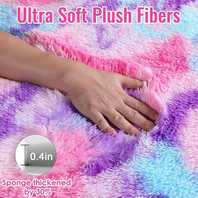PAGISOFE Ultra Soft Runner Rugs for Hallway 2x6 Ft, Fluffy Cute Colorful Pastel Princess Carpet for Girls Bedroom Teens Nursery, Rainbow Purple Rugs for Room Decor Aesthetic, Hot Pink Purple Decor
