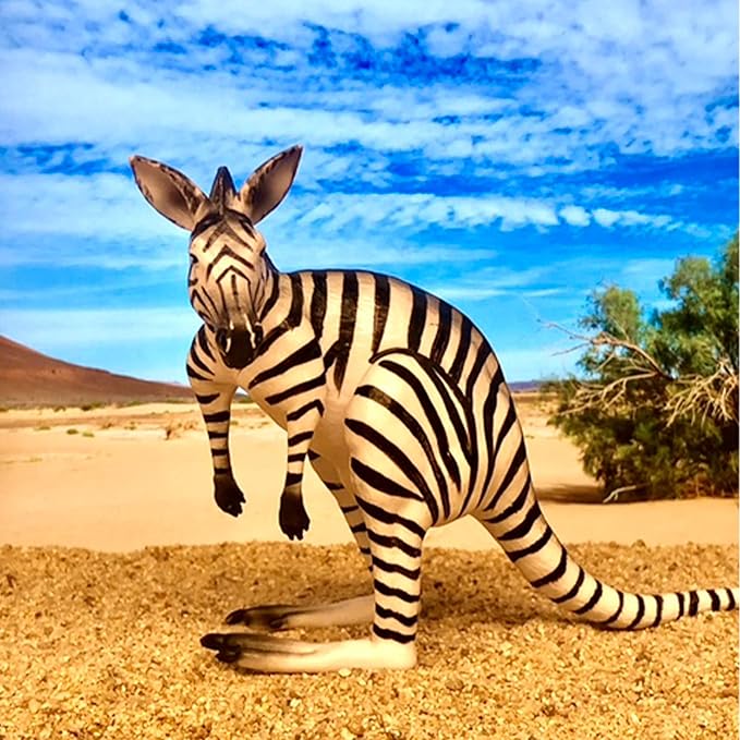 Randimals Zebra Style Kangaroo Figurine Toy 5”, Premium Hard Rubber Animal Action Figure Toy, Hybrid Friend Encourages Adventure & Imagination