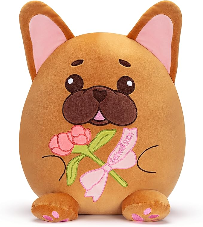 Get Well Soon French Bulldog Dog Puppy Original 15-Inch Large Plush Pillow Stuffed Animal Toy Patient Feel Better,Big Plushie,Gift for Kids