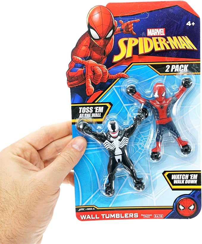 JA-RU Spiderman & Venom Window Crawler Wall Climbers Rolling Sticky Toys (1 Pack with 2 Figures) Marvel Avengers Superheroes Fidget Toy. Wacky Games Pinata Toys A-6803-1