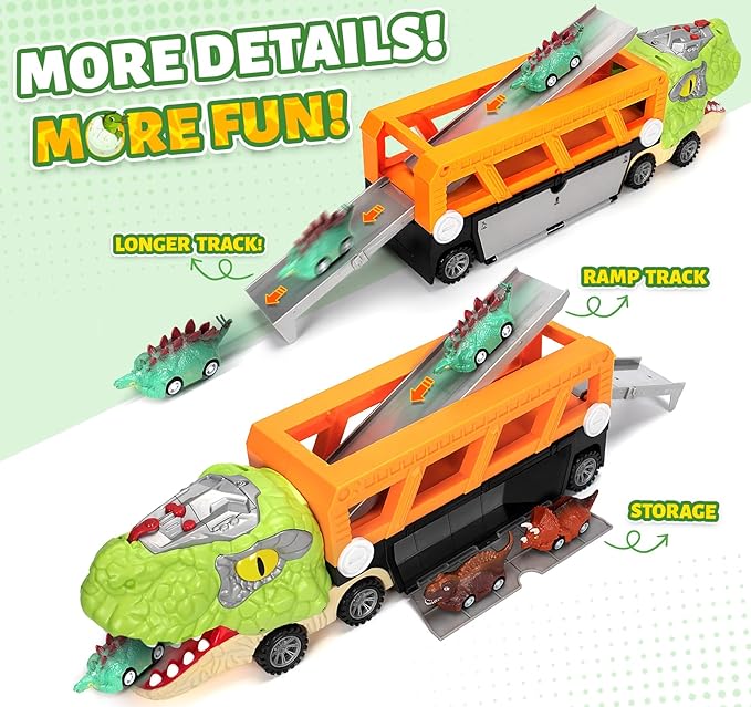 Dinosaur Toys for Kids 3-5, 5-7 Year Old Boys, Big Dinosaur Truck with 10 Mini Cars, Dino Toys for Ages 2-4, Kids Toy T-Rex Transport Carrier Truck, Birthday Gifts for 3 4 5 Year Old Toddler Boys