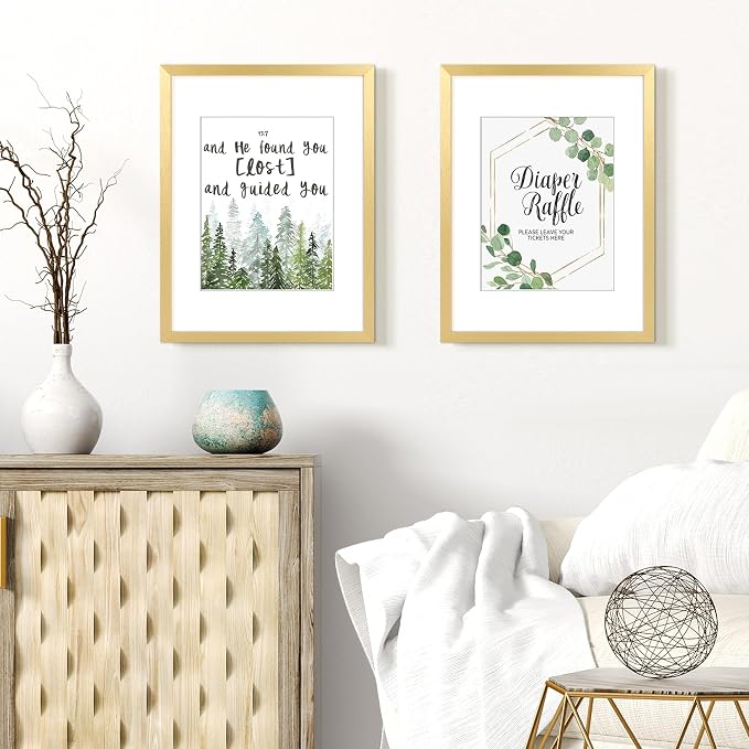upsimples 12x16 Picture Frame, Display Pictures 8.5x11 with Mat or 12x16 Without Mat, Wall Hanging Photo Frame, Gold, 1 Pack