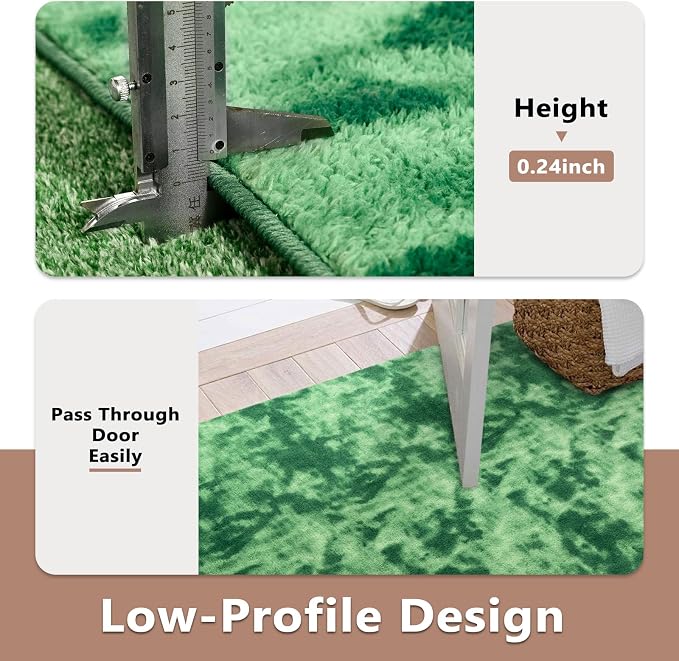 FinRèc 5x7 Washable Area Rugs for Bedroom Living Room, Low Pile Thin Ultra Soft Shag Rug, Non-Slip Carpet Indoor for Home Decor (Tie-dye Green)