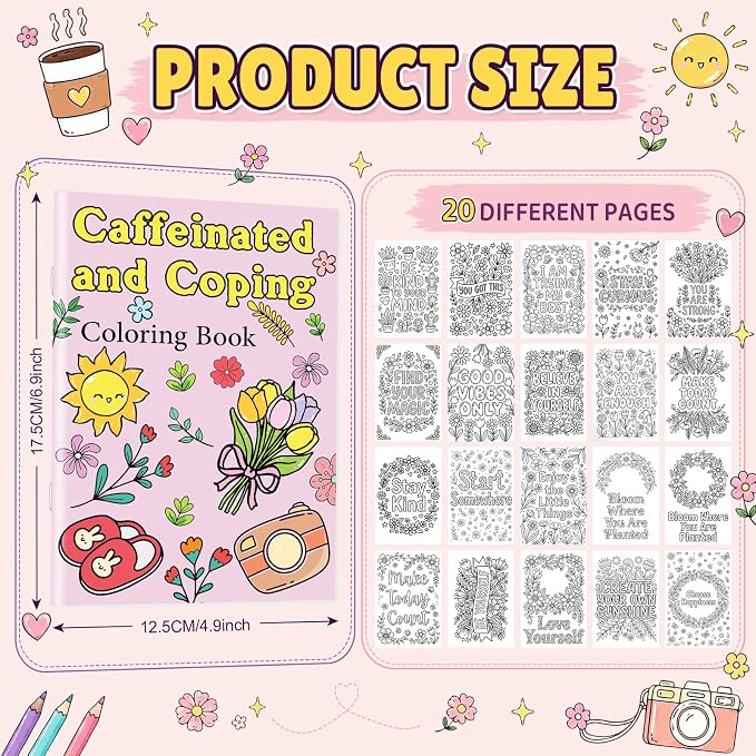 Liliful 24 Pcs Coffee and Coping Coloring Book Bulk Mini Coloring Books for Kids Adults DIY Art Relaxation Drawing Book with Patterns, Party Favors, Goodie Bag Filler and Holiday Gifts