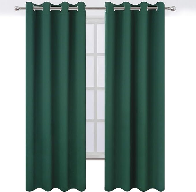 LEMOMO Blackout Curtains 66 x 95 inch/Dark Green Curtains Set of 2 Panels/Thermal Insulated Room Darkening Bedroom Curtains