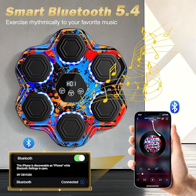 Music Boxing Machine, Interactive Punching Trainer with Boxing Gloves, Large Size Wall Mounted Electronic Boxing Target for Adult Kids, 9 Modes & 9 Speeds