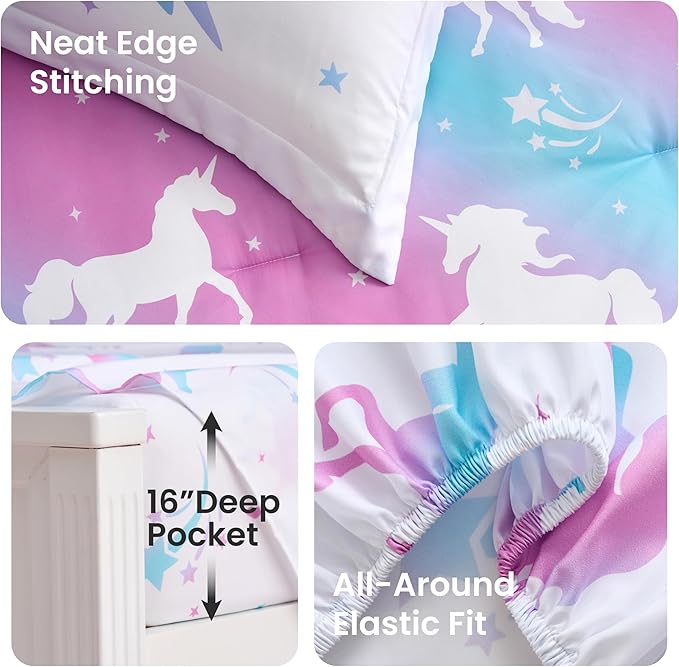 Joiedomi Kid Twin Comforter Set 5 Piece Dream Unicorn Bedding Set for Boys Girls Super Soft Microfiber Bed in a Bag with Comforter Sheets Pillowcase Sham