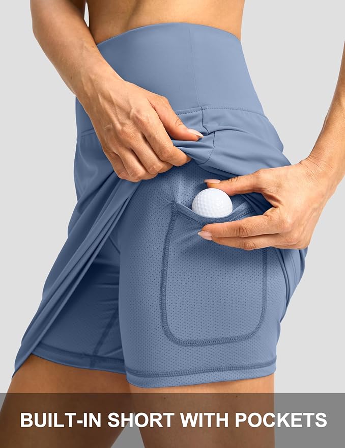 G Gradual 19" Skorts for Woman with Pockets High Waist Golf Skirt | Lightweight, Stretchy, Breathable, Tummy Control, Built-in Shorts, Athletic, Tennis, Pickleball, Casual Summer