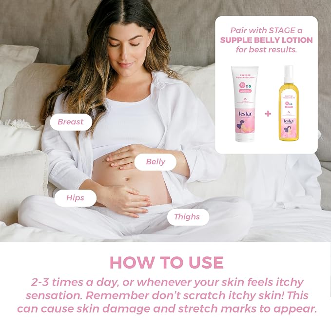 LESKA Maternity Stretch Mark Moisturizing Oil | STAGE A: SOOTHE Happy Belly Oil (Pregnancy Months 1-5) | Part of a Complete 3-Stage Pregnancy Skincare System | New Mom Gifts (4.22oz)
