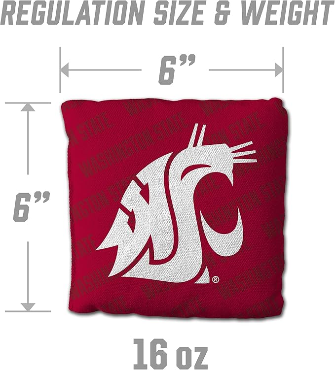 YouTheFan Officially-Licensed NCAA Set of 4 Cornhole Bags - All Weather Regulation 6” x 6” Size - 16oz Weight - Designed in USA