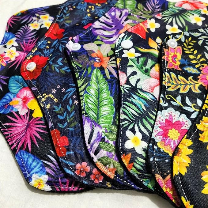 Regular Flow Women Daily Use Cloth Reusable Menstrual Pads Sets Including 1pc Mini Wet Bag and 6pcs Regular Flow Menstrual Mama Pads Cloth Sanitary Napkins