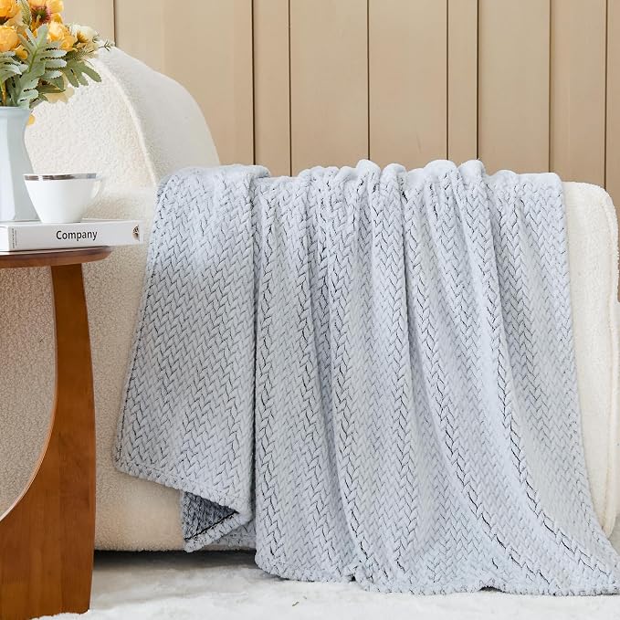NEWCOSPLAY Fleece Leaves Pattern Queen Blanket, Frosty Dark Grey, 90"x90" | Super Soft Throw Blanket, Lightweight Cozy Bed Sofa Blanket, Premium Silky Flannel Fleece, Travel Blanket for All Season Use