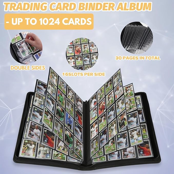 GERMUN Trading Card Binder 16 Pocket, 1024 Pockets Card Binders, Card Collection Binder, Card Album Folder for MTG, TCG, Sports Cards, Game Cards (Lake Blue)
