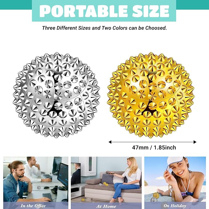 Spiky Massage Ball, Magnetic Balls, Hand Massage Ball Gold Ball 1 Pair, Hand Acupuncture Ball Massage for Adult and Kid, Hand Exercise Squeeze Balls for Pain Pressure and Stress Relief