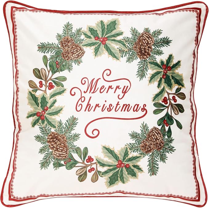 Designer Chrismas Velvet Throw Pillow Cover,18"x18"-Carol A | Vintage Square Pillow Cover,Concealed Zipper Design,Pinecones Pattern,Sofas,Bedroom,Living Room,Lounge Chairs,Decor