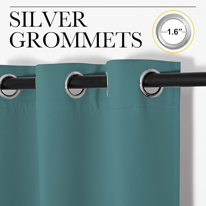NICETOWN Sea Teal Blackout Curtains 102 inches Length for Living Room, 2 Panels, 55" Wide, Thermal Insulated Long Drapes for Large Window