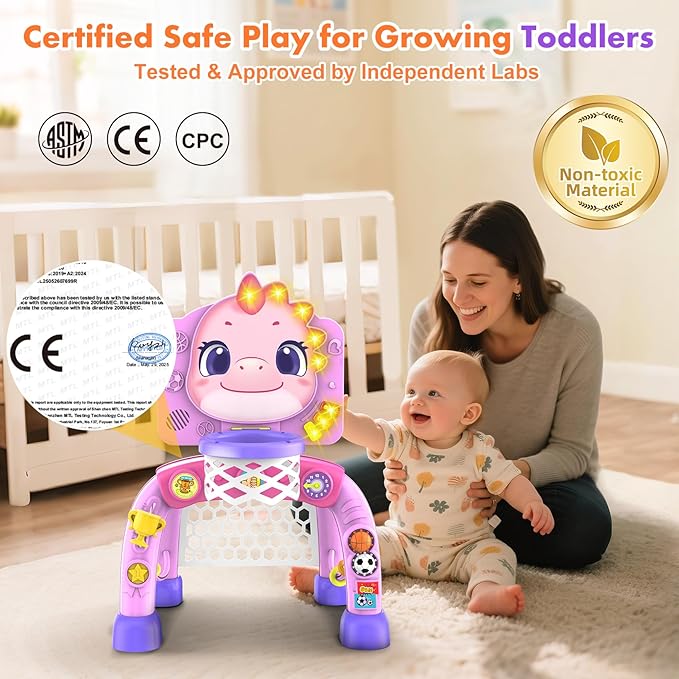 Nicmore Basketball Hoop Toys for Toddlers: Dinosaur Activity Center with Lights Music - Indoor Sports Skills Development - 6, 12, 18, 24+ Month Christmas Birthday Gift for Baby, Boys & Girls