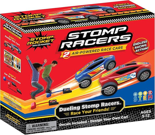 Stomp Racers Air Powered Race Cars by Stomp Rocket, 2 Car Racer Pack - Dueling Stomp Racers Toy Car Launcher - Fun Backyard & Outdoor Multi-Player Kids Toys Gifts for Boys, Girls & Toddlers