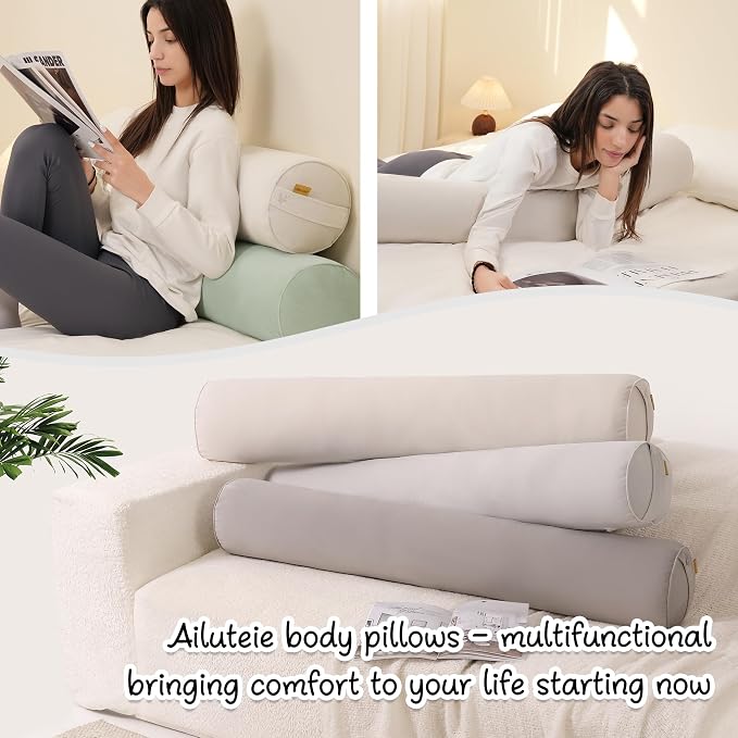 Body Pillow for Adults,Long Round Pillow,Big Cylindrical Pillow,Large Full Bolster Pillows for Side Sleepers (Misty White, 39.37"*7.87")