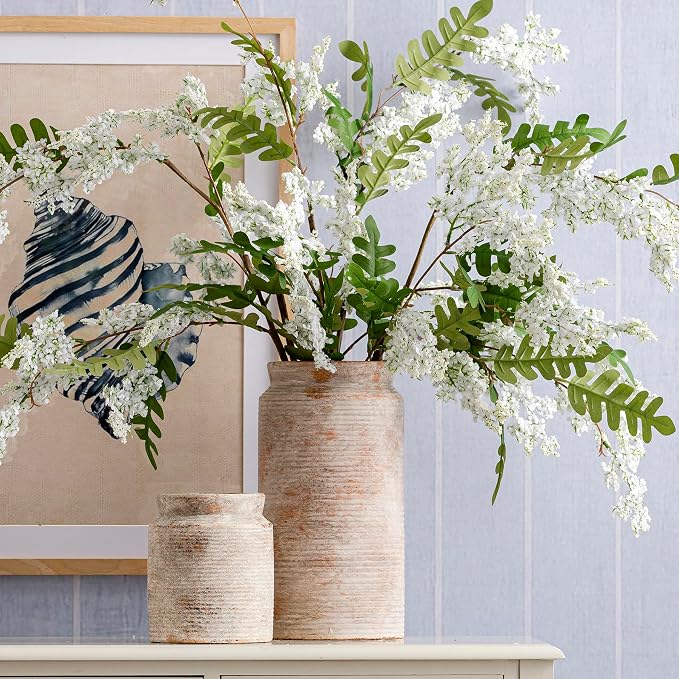 Ceramic Flower Vase 7.5 inch Farmhouse Rustic Vase for Home Decor Handcrafted Pottery Terracotta Vases for Dining Table Decor Fireplace Living Room Bathroom Wedding Centerpiece (M-Terracotta)