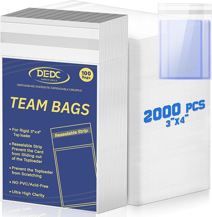 DEDC 2000 Pcs Card Sleeves Team Set Bags for Trading Cards，Team Bag Fit 3x4 Top Loaders for Trading Card Shipping Sports Graded Card Sleeves Protector
