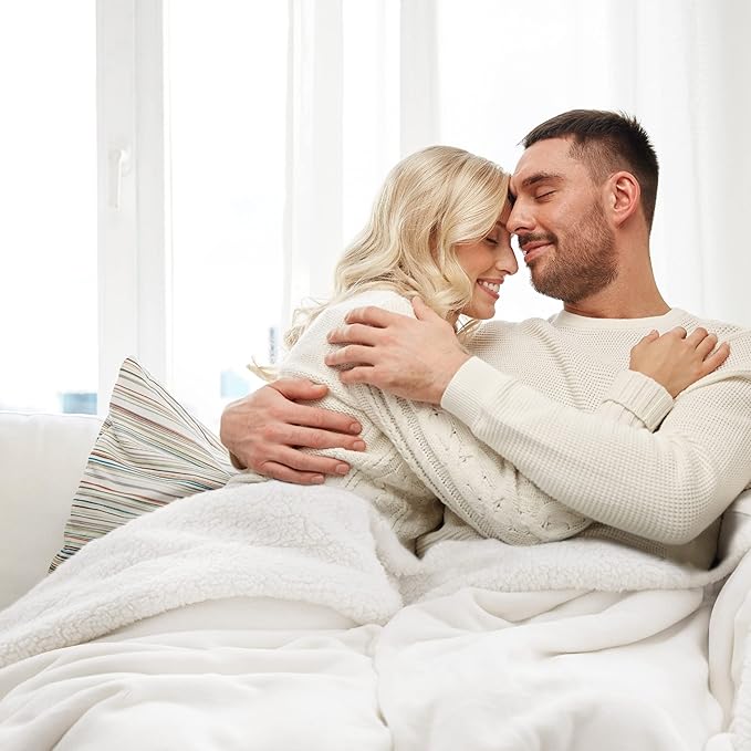 Bedsure GentleSoft Sherpa Fleece Blanket Queen Size for Bed, Non-Heated, Thick and Warm Throw for Women and Men, Soft Fuzzy Plush Queen Blanket for Winter, White, 90x90 Inches