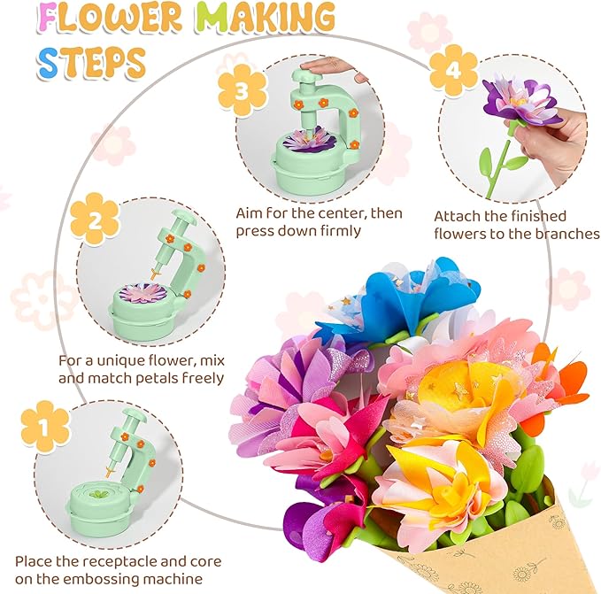 Fabric Flower Bouquets Toys,DIY Craft Kits for Kids,Arts and Crafts Toy for 3+ Year Old Girls,Flowers Market Toy,Build Your Flower Bouquet,Educational Preschool Learning Toys for Birthday,Christmas