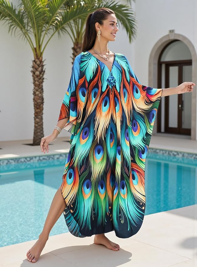 Mumu Dresses for Women Plus Size, Bohemian Kaftan Beach Cover Up Long Maxi Nightgown Soft Loungewear