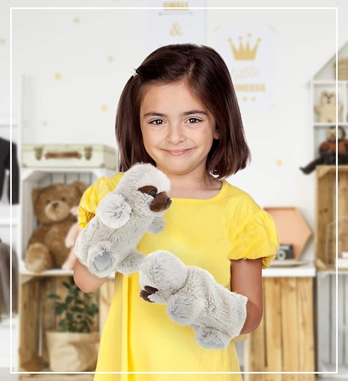 DolliBu Sloth Plush Hand Puppet - Super Soft Stuffed Animal Sloth Puppet Toy for Kids, Educational Cute Plush Puppets for Teaching, Games, and Shows