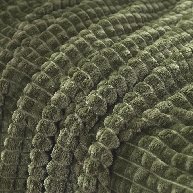 Puncuntex Fleece Throw Blanket Olive Green 90"×90" with Square Grid Design | Super Soft Plush Cozy Flannel Throw Blanket Luxury for Couch Sofa Chair