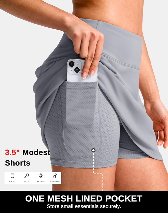 14"/16" Skorts with 3 Pockets | Side Slits, High Waisted, Built-in Shorts, A Line, Casual, Pickleball, Athletic, Golf, Tennis Skirt, for Women