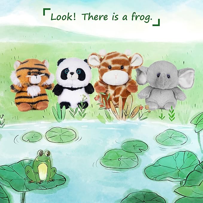My OLi 5" Forest Animal Plush Set - Panda, Elephant, Giraffe & Tiger Bundle for Kids & Babies (Pack of 4)