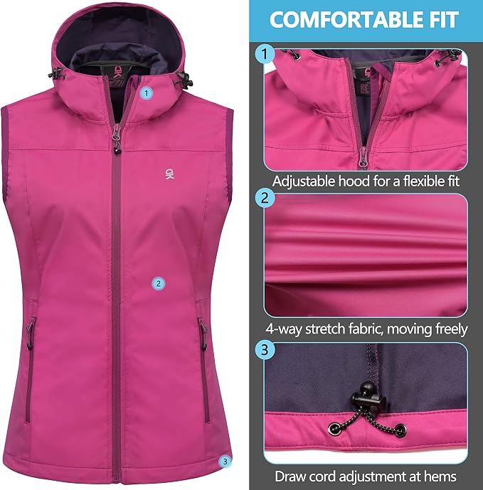 Little Donkey Andy Women's Lightweight Softshell Vest, Windproof Sleeveless Jacket for Running Hiking Travel