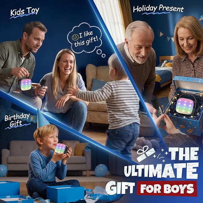 Mini Karaoke Machine with 2 Wireless Microphones for Kids Adults, Portable Bluetooth Speaker, 2026 Top Birthday Gift for Boys Girls 3, 4, 5, 6, 7, 8, 9, 10, 12+ Years Old Grandkids Present (Black)