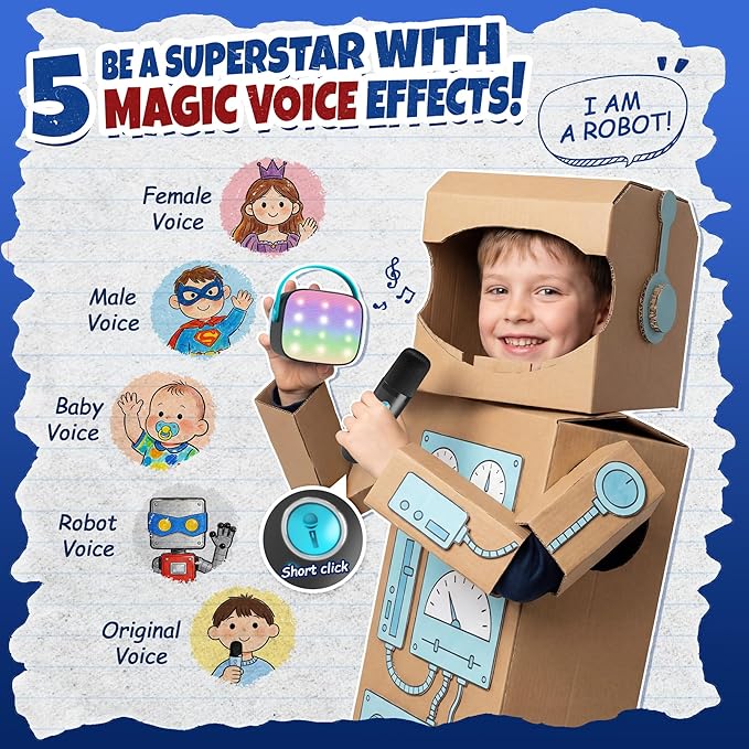 Mini Karaoke Machine with 2 Wireless Microphones, TOP Kids Gifts for Girls Ages 3, 4, 5, 6, 7, 8, 9,10,11,12 +Year Old, 4-12 Years Old Birthday Toy Gift for Girls Boys Party (Black Blue)
