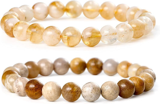 Bivei Natural Gemstone Semi Precious Healing Crystals Handmade Stretchy Round Beads Bracelet,Stocking Stuffers for Women Enhance Positive Energy