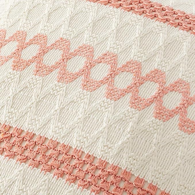 MIULEE Set of 2 Coral Red Boho Decorative Pillow Covers 18x18 Inch | Farmhouse Couch Throw Pillows Modern Spring Cotton Cushion CoversMacrame Woven Home Decor for Bed Sofa Chair