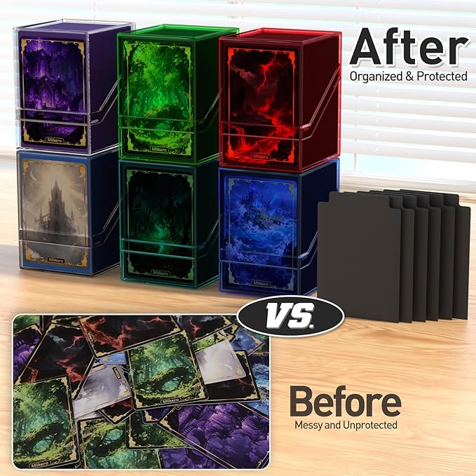 Mlikero Card Deck Cases, Acrylic Commander Deck Box Holding 100+ Sleeved Cards with Dividers, Clear Card Storage Box Fit for MTG, TCG, Sports Cards (Dark Blue)
