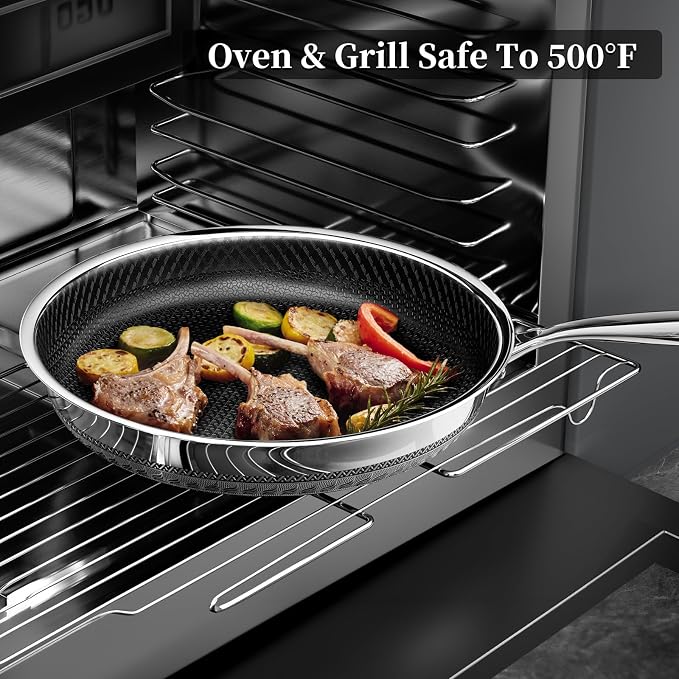 Innerwell 8 Inch Non Stick Frying Pan, Induction & Oven Safe | Titanium Ceramic Tri-Ply Stainless Steel Hybrid Nonstick Skillet, Stay Cool Handle, Heat Fast and Evenly, PFAS/PFOA/PTFE Free