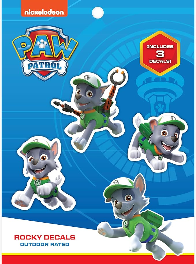 Paw Patrol Rocky Decals - Set of 3 Vinyl Stickers for Kids and Adults - Vinyl Decals for Laptop, Tumbler, Water Bottle, Vehicles - Nickelodeon Stickers