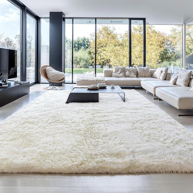 6x9 Thick Cream White Shag Rug for Bedroom, Soft Plush Fluffy Carpet | Ivory Area Rug for Living Room, Kids Nursery, Dorm Room, Machine Washable Non Slip Shaggy Carpet