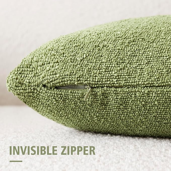 Foindtower Pack of 2 Textured Boucle Throw Pillow Covers Accent Solid Pillow Cases Cozy Soft Decorative Couch Cushion Case for Couch Chair Sofa Bedroom Living Room Home Decor 18x18 Inch Leaf Green